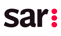 Logotyp SAR składa się z trzech czarnych liter oraz trzech czerwonych kropek.